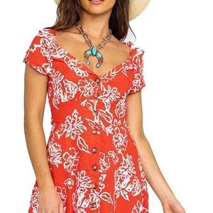 Free People Orange Red Floral Button-Down Dress Size 4